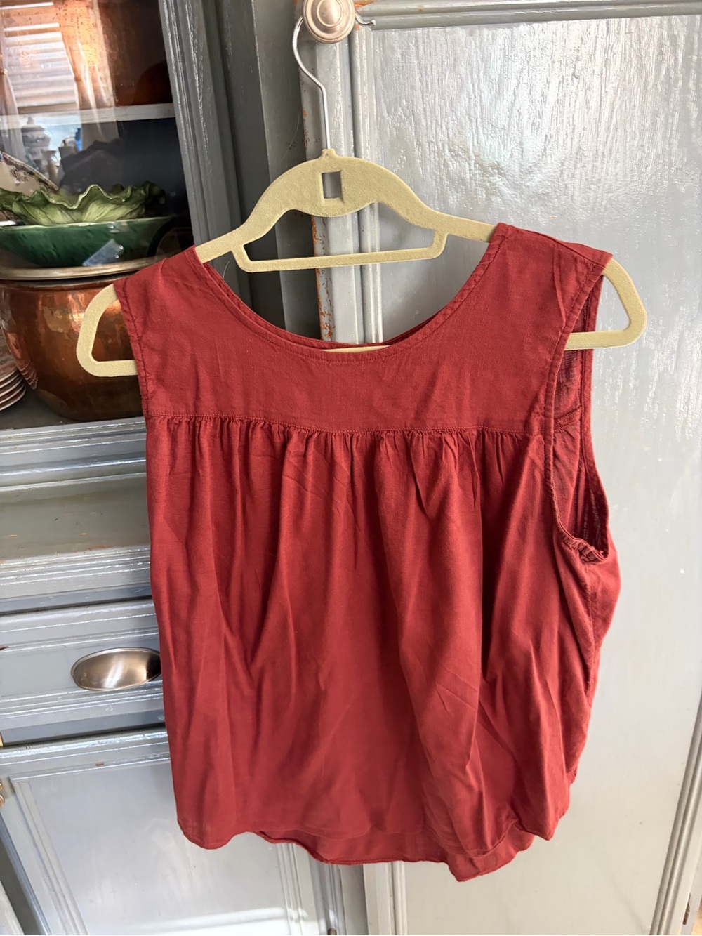 Sonoma Rust-Red Gathered Sleeveless Tank